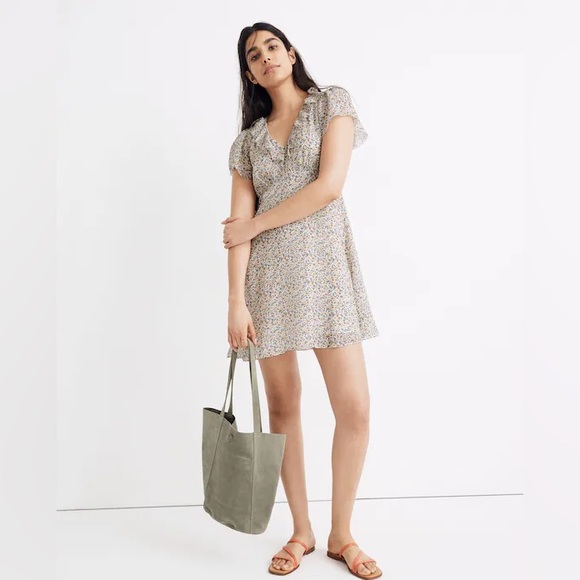 Madewell 100% Silk Ruffle-Neck Mini Dress - Picture 2 of 13